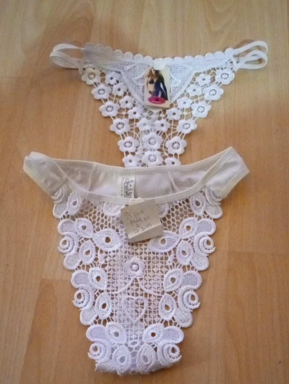 White Floral Crochet Lace Thong - Elegant Women's Lace Panty